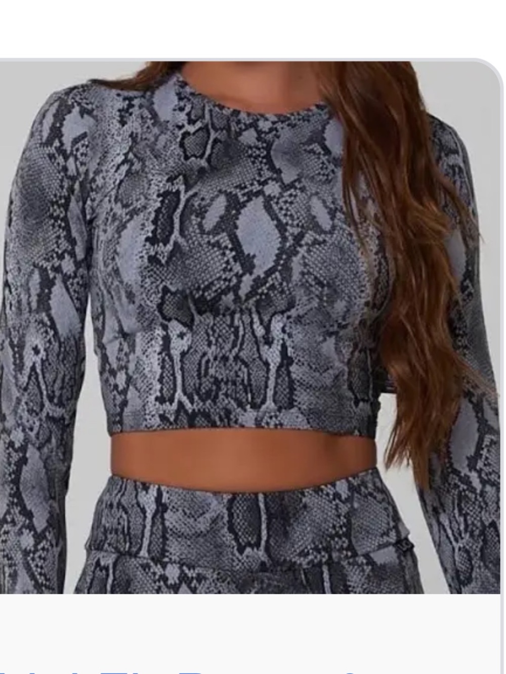 Lici Fit Women's Grey Snake-Print Long Sleeve Crop Top